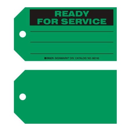 Brady Brady Ready For Service Tag, 100/Pkg, Cardstock, 5-3/4inW x 3inH 86745